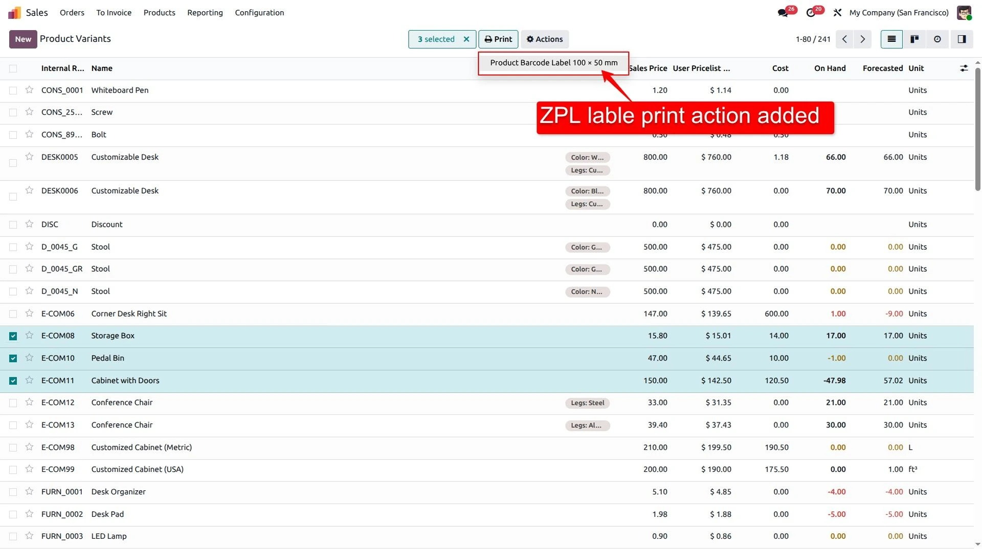 ZPL label appearing in the standard Odoo Print menu